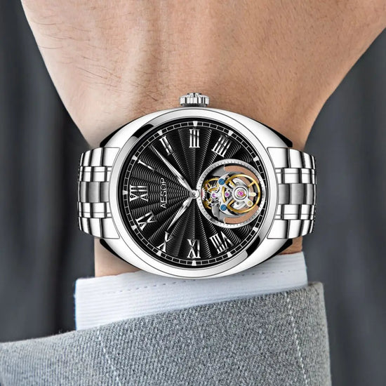 AESOP Flying Tourbillon Skeleton Watch - Mechanical Waterproof Men&