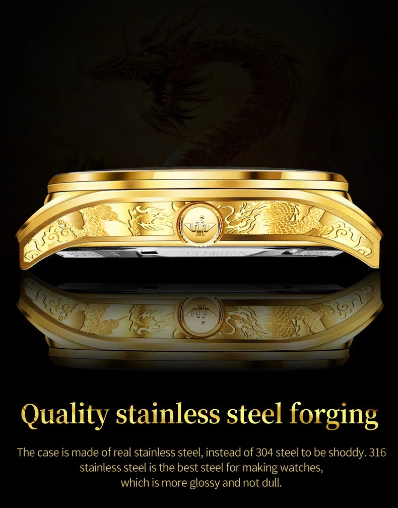 OUPINKE 3176 Tourbillon Men Watch 3D Carved Dragon Tungsten steel Waterproof Top tier Wristwatches Swiss Certification Watches