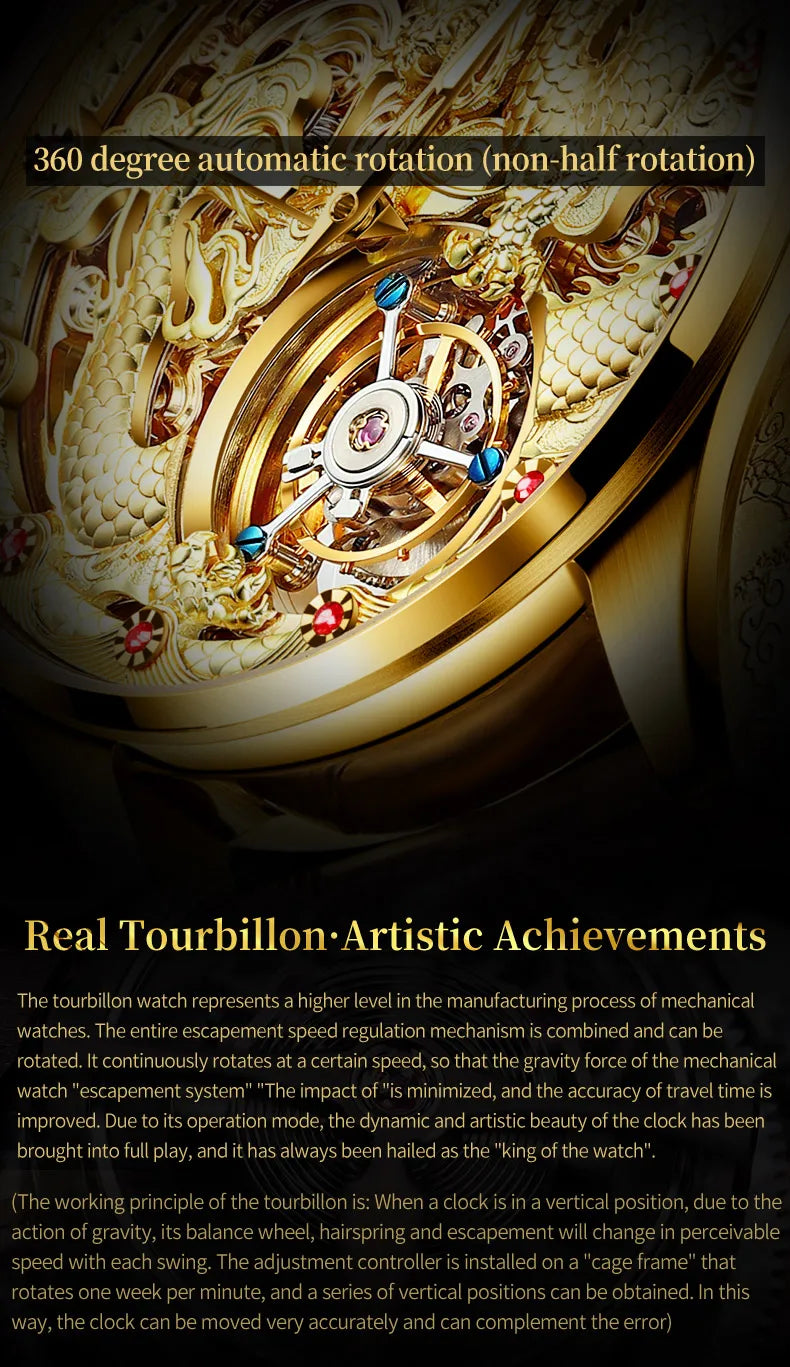 OUPINKE 3176 Tourbillon Men Watch 3D Carved Dragon Tungsten steel Waterproof Top tier Wristwatches Swiss Certification Watches
