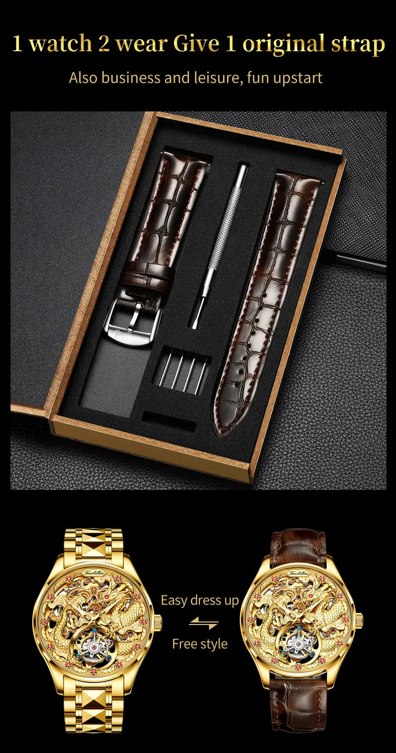 OUPINKE 3176 Tourbillon Men Watch 3D Carved Dragon Tungsten steel Waterproof Top tier Wristwatches Swiss Certification Watches