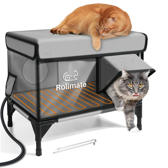 Heated Cat House for Outside Weatherproof Cat House for Outdoor Cats with Awning Insulated Outdoor Cat House with Heating Pad Elevated Feral Cat Shelter for Strays