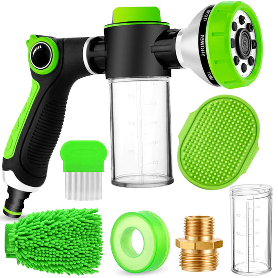 2-in-1 Dog Shower Attachment for Indoor Shower Hose & Outdoor Garden Hose 8 Sprayer Modes Dog Wash Hose Attachment with Soap Dispenser Ideal for Car Wash and Pet Shower(Hose Not Include)